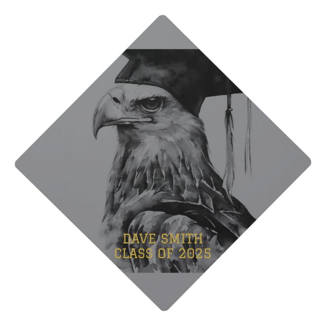 Black Grey Graduation Cap Topper | Eagle (Front)