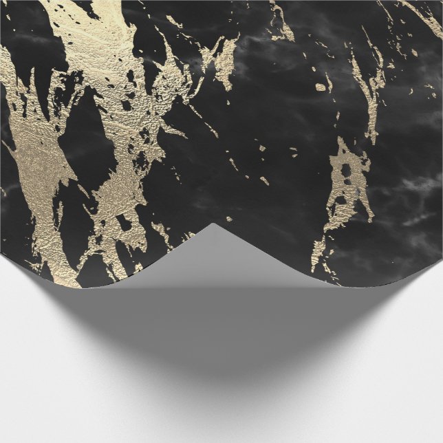 Black Grey Graphite Gold Marble Shiny VIP Wrapping Paper (Corner)