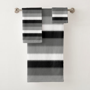 Black Grey Grey Ash white Stripe Bath Towel Set