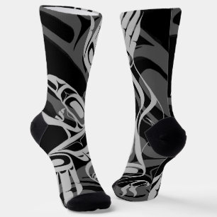 Black Grey Haida Eagle Thunder Bird Native Art Socks