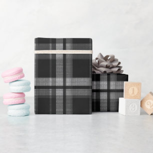 Black Grey Industrial Grid Steel Plaid Pattern Wrapping Paper