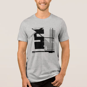 Black Grey Jagged Geometric Abstract Art MCM Look Tri-Blend Shirt