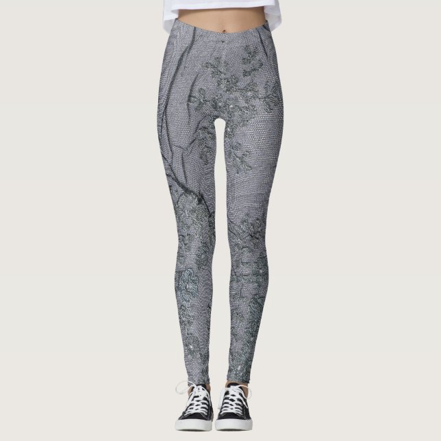 Black Grey Lace Pattern Leggings (Front)