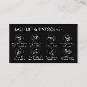 Black Grey Lash Lift Tint Aftercare Instruction Business Card