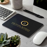 Black Grey Leather Luxury Gold ROUND Logo  Mouse Pad<br><div class="desc">Enhance your workspace with this BLACK GRAY leather print mouse pad, designed to combine style and functionality. Featuring a luxurious gold logo and the option to add two lines of custom text, this mouse pad is perfect for personalizing with your name, business, firm, or any other details of your choice....</div>