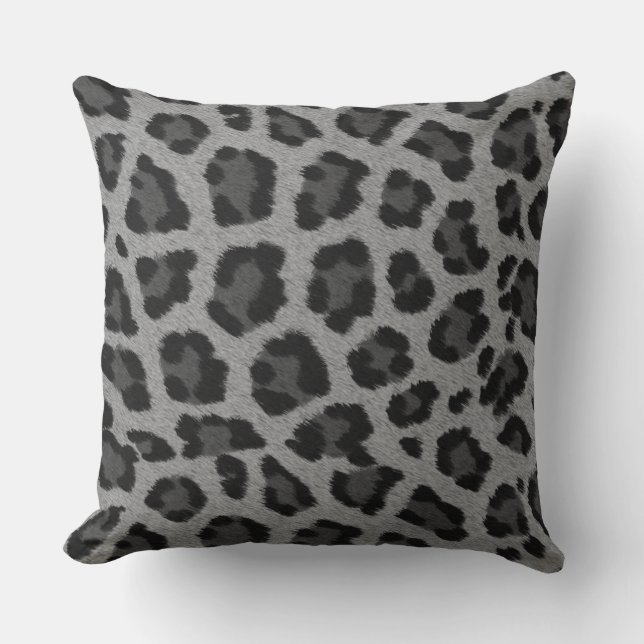 Black & Grey Leopard Print Throw Pillow (Front)