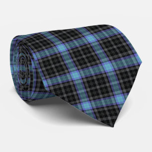 Black Grey Light Blue Tartan Plaid Tie