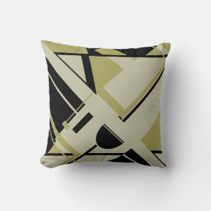 Black Grey Light Olive Diagonal Geometric Abstract Throw Pillow
