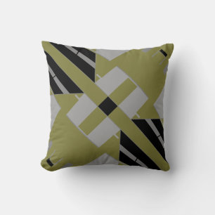 Black Grey Light Olive Mediterranean Art Diagonal Throw Pillow