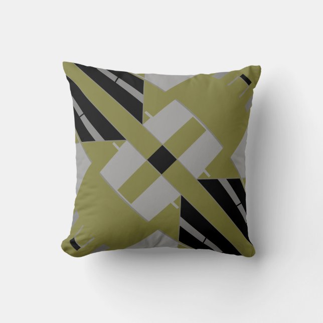 Black Grey Light Olive Mediterranean Art Diagonal Throw Pillow (Front)