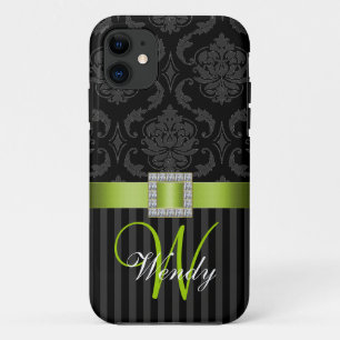 Black Grey Lime Geen Damask Stripes iPhone 5 Coque