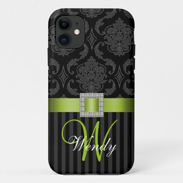 Black Grey Lime Geen Damask Stripes iPhone 5 Coque (Dos)