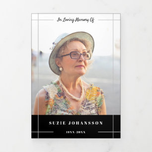 Black Grey Lines In Loving Memory Photo Funeral Tri-Fold Programme