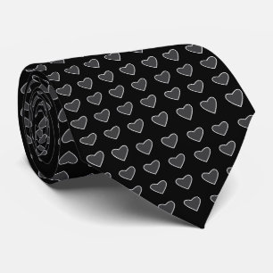 Black Grey Love Hearts Pattern Tie