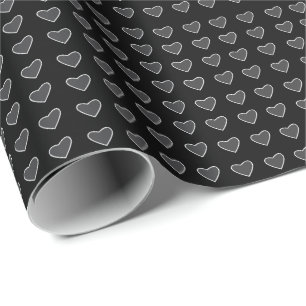 Black Grey Love Hearts  Wrapping Paper