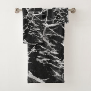 Black & Grey Marble Bath Towel Set