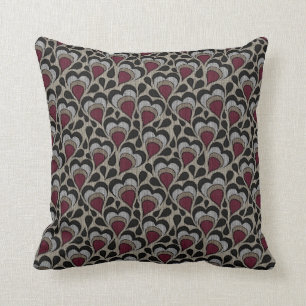 Black, Grey, Maroon Hearts Throw Pillow