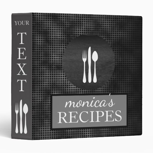 Black Grey Metal Classic Recipe Cooking Vintage Binder (Front/Spine)