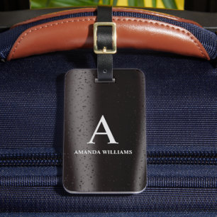 Black & Grey Metal Drop Water Custom Initial Name Luggage Tag