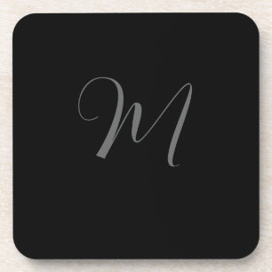 Black Grey Minimalist Personalized Monogram Design Coaster