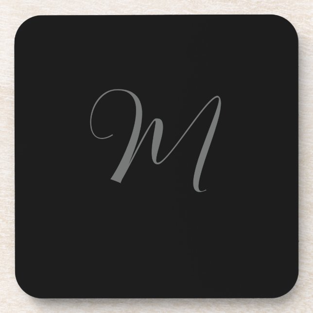 Black Grey Minimalist Personalized Monogram Design Coaster (Front)