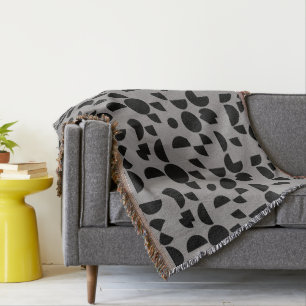 Black Grey Modern Elegant Geometric Tribal Throw Blanket