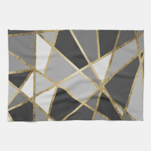 Black & Grey Modern Geo Gold Triangles Kitchen Towel