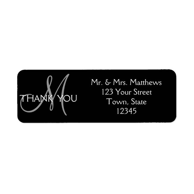 Black Grey Modern Initial Wedding Thank You (Front)