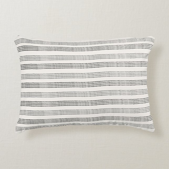 Black Grey Modern Minimalist Stripe Boho  Accent Pillow (Front)