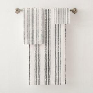 Black Grey Modern Minimalist Stripe Boho  Bath Towel Set
