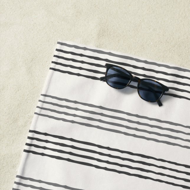 Black Grey Modern Minimalist Stripe Boho  Beach Towel (In Situ)