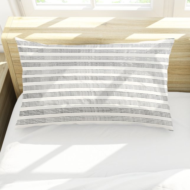 Black Grey Modern Minimalist Stripe Boho  Pillowcase (Black Grey Modern Minimalist Stripe Boho Pillow Case)