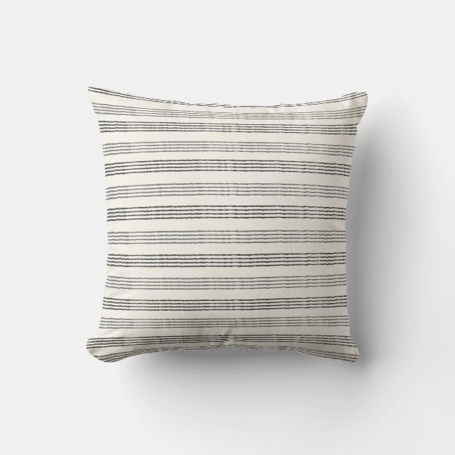 Black Grey Modern Minimalist Stripe Boho  Throw Pillow (Front)