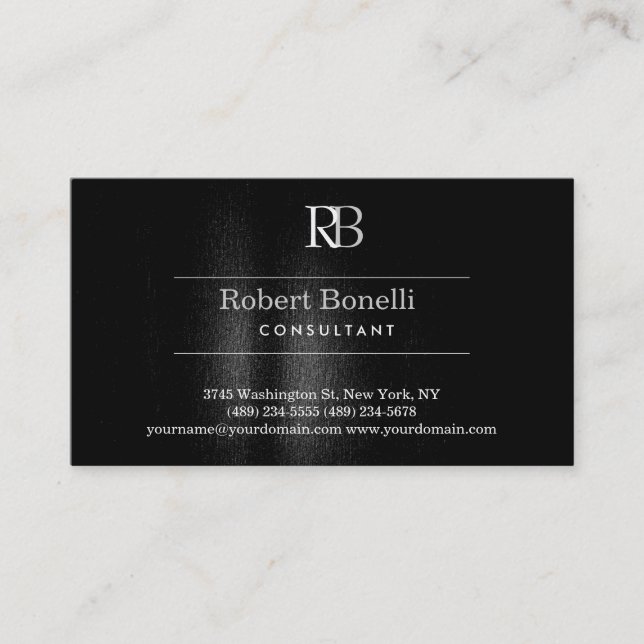 Black Grey Monogram Business Card (Front)