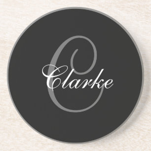 Black Grey Monogram C Wedding Anniversary Coaster