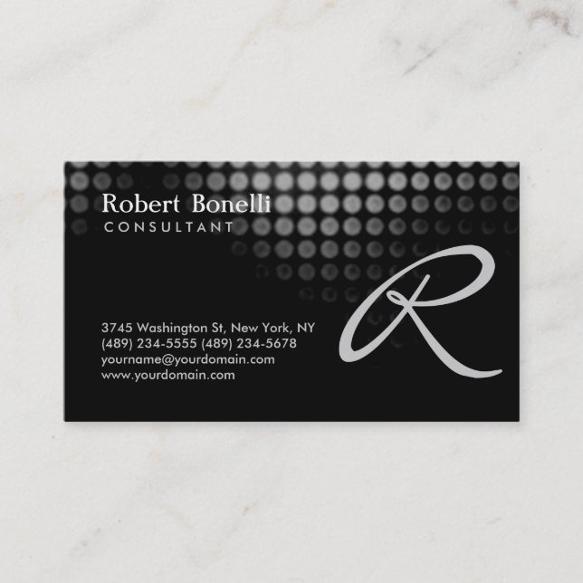 Black Grey Monogram Consultant Business Card (Front)