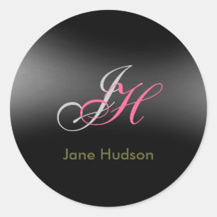 Black Grey Monogram Initials Simple Plain Classic Round Sticker