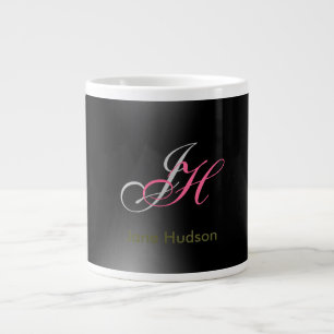 Black Grey Monogram Initials Simple Plain Large Coffee Mug