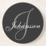 Black Grey Monogram J Wedding Anniversary Coaster<br><div class="desc">Monogram Wedding Anniversary Coasters. Monogram Logo Design by Elke Clarke © 2008,  2009,  2010. Customize with your last name and monogram using the prompts or select "customize it" to have more editing options.</div>