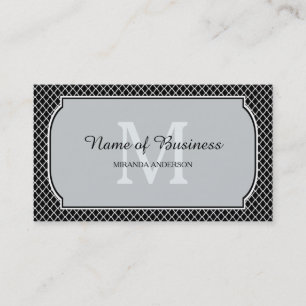 Black Grey Monogram Lattice Border Business Card
