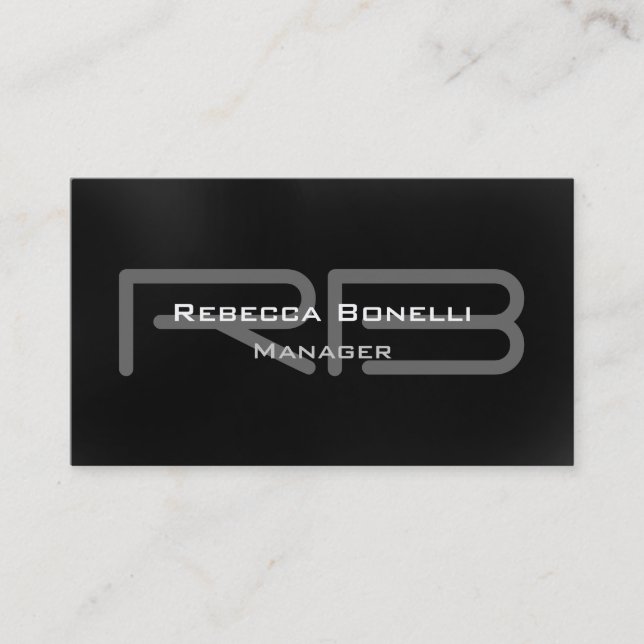 Black Grey Monogram Manager Business Card (Front)