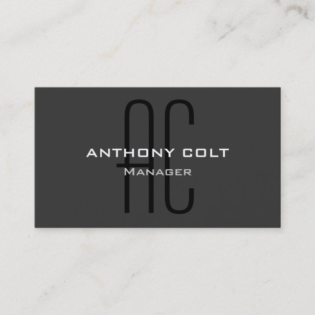 Black Grey Monogram Manager Business Card (Front)