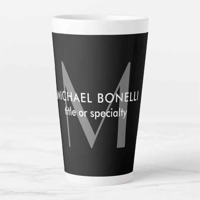 Black Grey Monogram Modern Minimalist Template Latte Mug (Front)