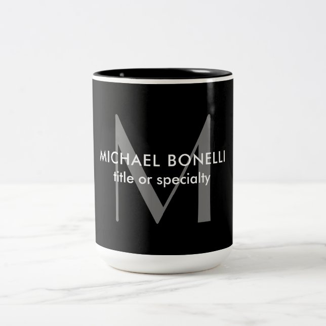 Black Grey Monogram Modern Minimalist Template Two-Tone Coffee Mug (Center)