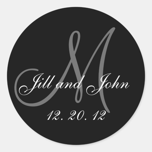 Black Grey Monogram Names 2012 Wedding Sticker (Front)