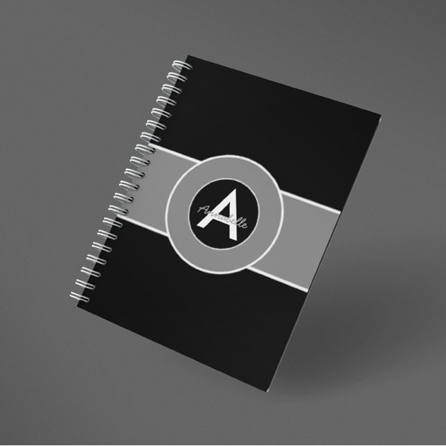 Black Grey Monogram Personalized Notebook (Creator Uploaded)