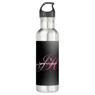 Black Grey Monogram Simple Plain Special Gift 710 Ml Water Bottle