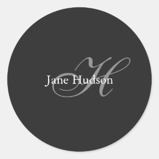 Black Grey Monogram Simple Plain Special Gift Classic Round Sticker