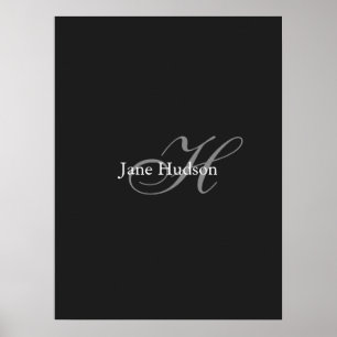 Black Grey Monogram Simple Plain Special Gift Poster