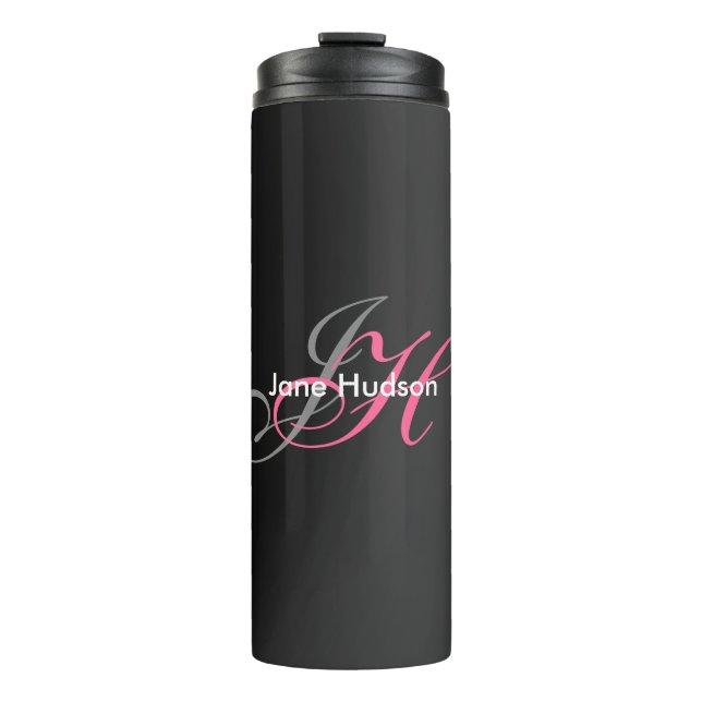 Black Grey Monogram Simple Plain Special Gift Thermal Tumbler (Front)